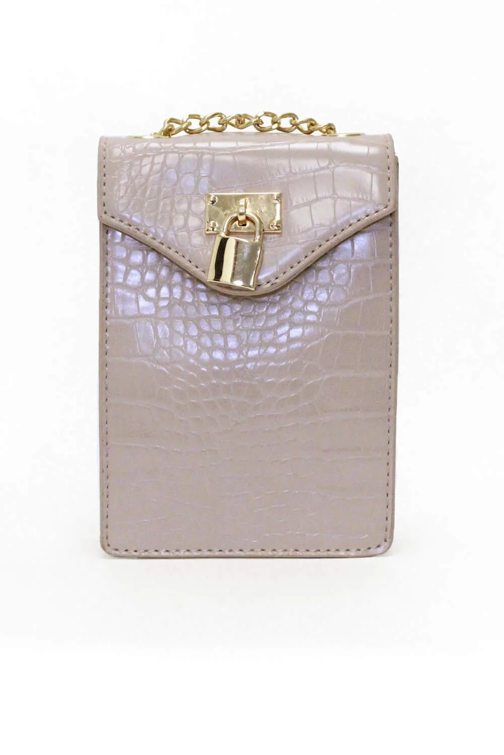 Nude Faux Croc Lock Rectangle Bag