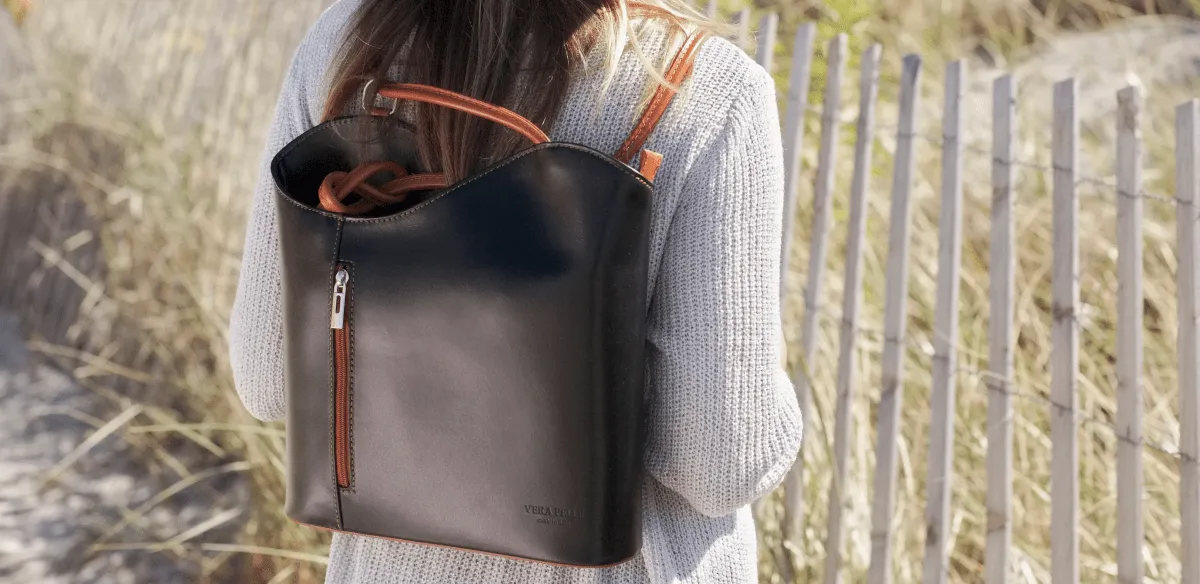 Orange Leather Convertible Backpack & Tote Bag, Italian Leather Handbag