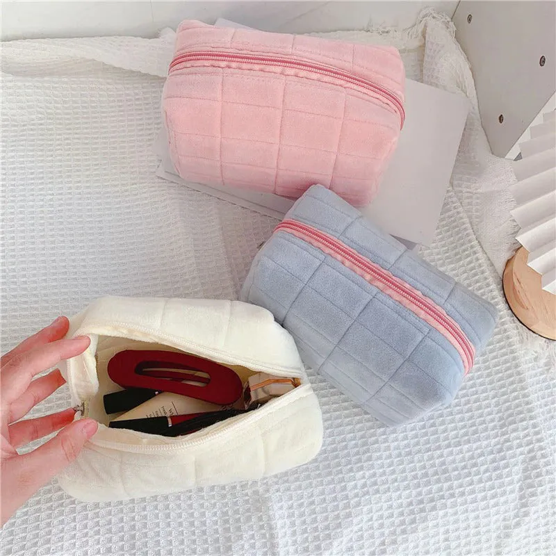 Pastel Colored Soft Fur Travel Make-Up Pouch Bags