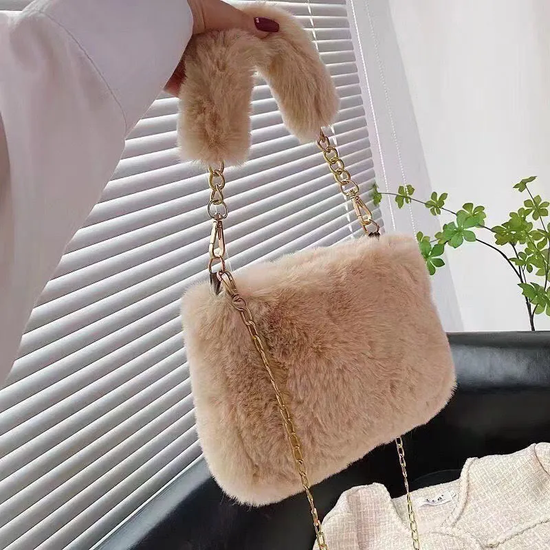 Pearl Chain Plush Bag Female Ins Korean Style