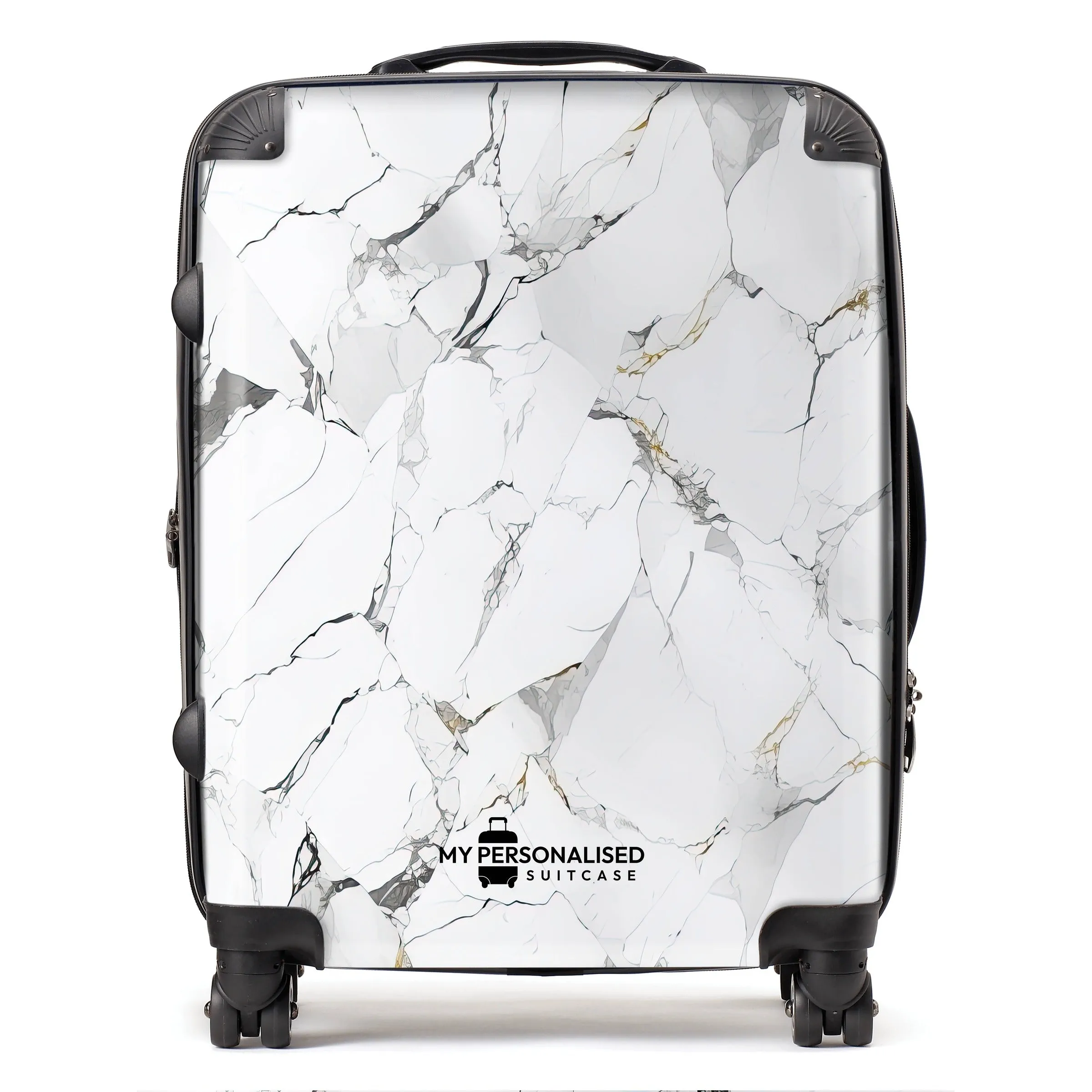 Personalised White & Gold/Grey Marble Suitcase