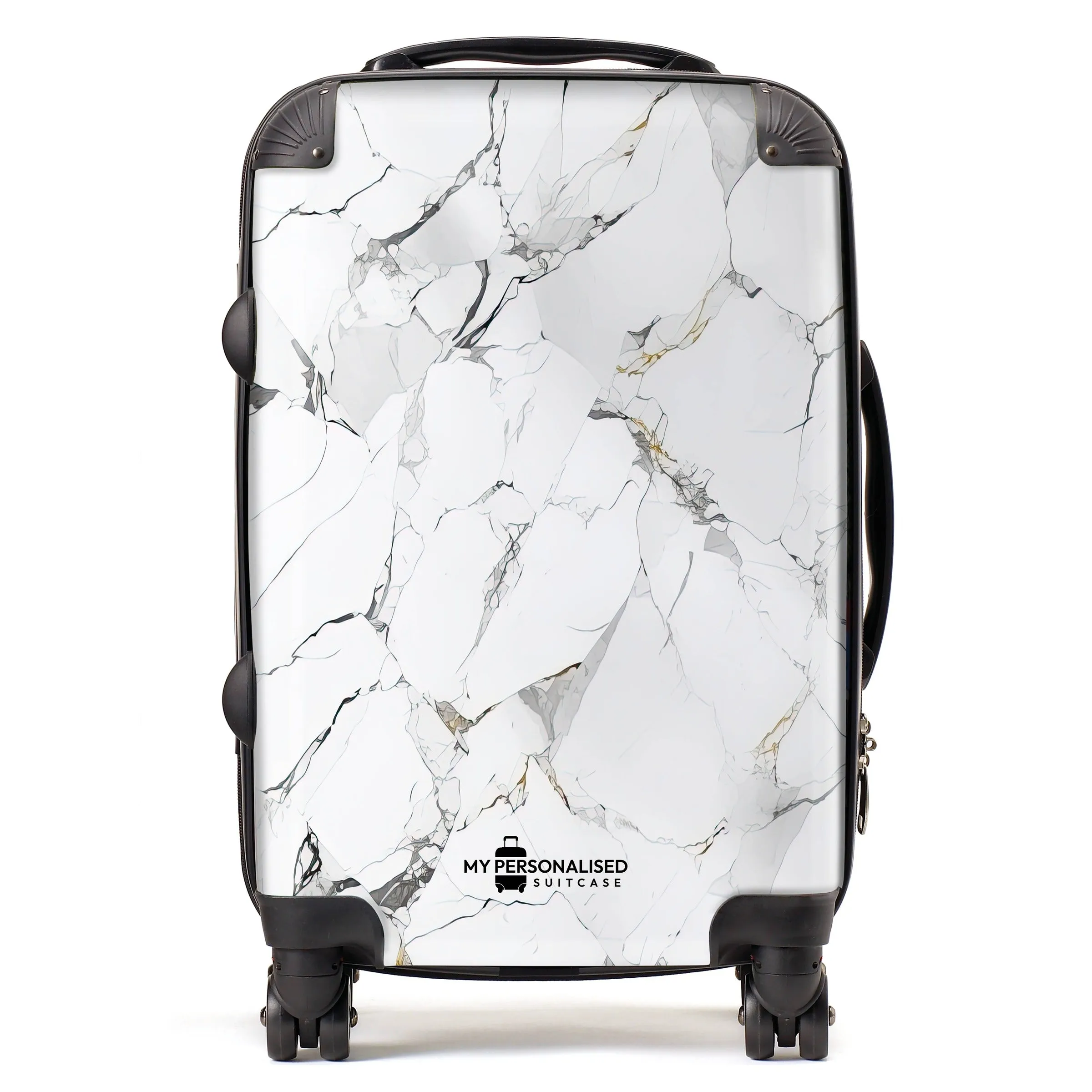 Personalised White & Gold/Grey Marble Suitcase