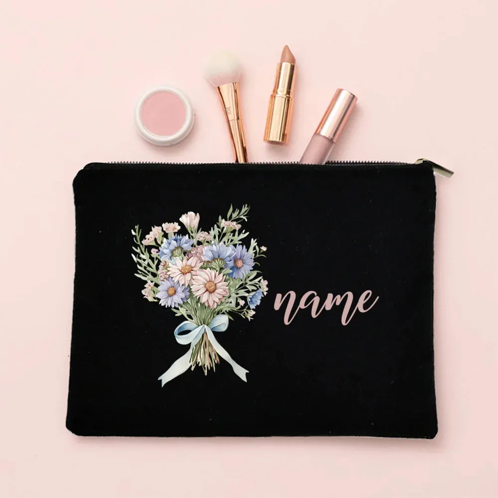 Personalized Makeup Bag Birth Month Flower with Name Cosmetic Case Monogram Toiletry Bags Wendding Birthday Holiday Gift for Her