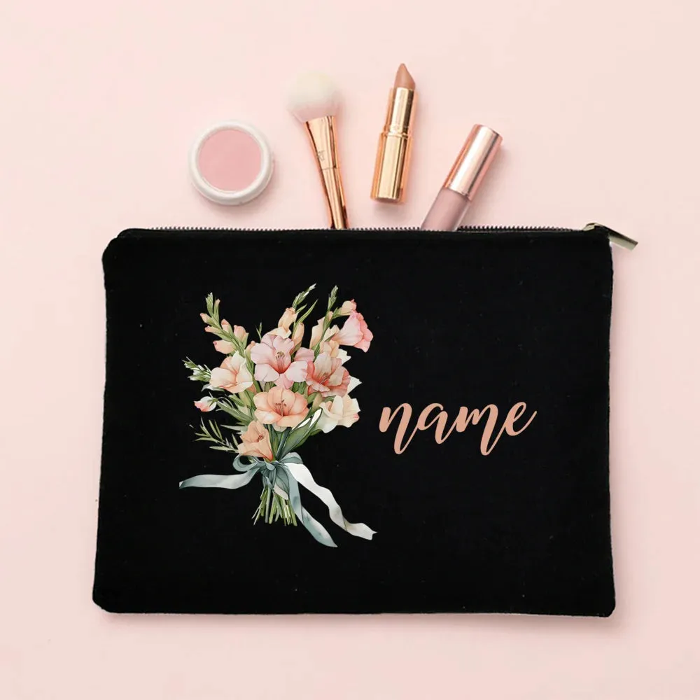 Personalized Makeup Bag Birth Month Flower with Name Cosmetic Case Monogram Toiletry Bags Wendding Birthday Holiday Gift for Her