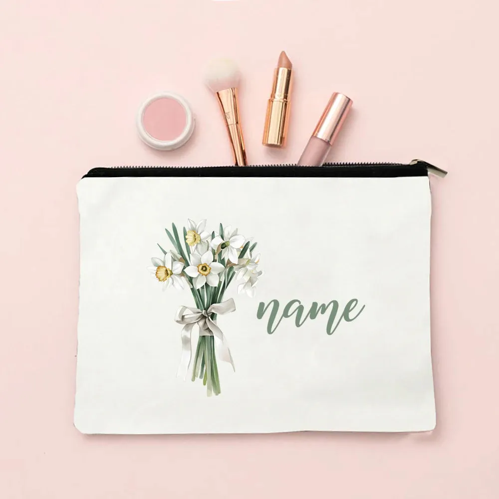 Personalized Makeup Bag Birth Month Flower with Name Cosmetic Case Monogram Toiletry Bags Wendding Birthday Holiday Gift for Her