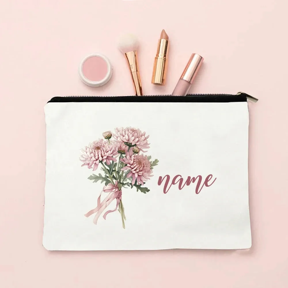 Personalized Makeup Bag Birth Month Flower with Name Cosmetic Case Monogram Toiletry Bags Wendding Birthday Holiday Gift for Her