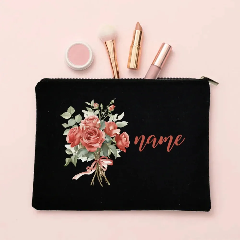 Personalized Makeup Bag Birth Month Flower with Name Cosmetic Case Monogram Toiletry Bags Wendding Birthday Holiday Gift for Her