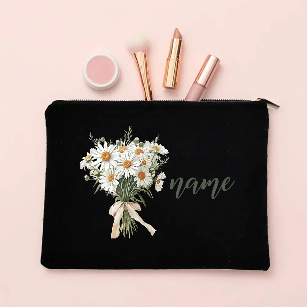 Personalized Makeup Bag Birth Month Flower with Name Cosmetic Case Monogram Toiletry Bags Wendding Birthday Holiday Gift for Her