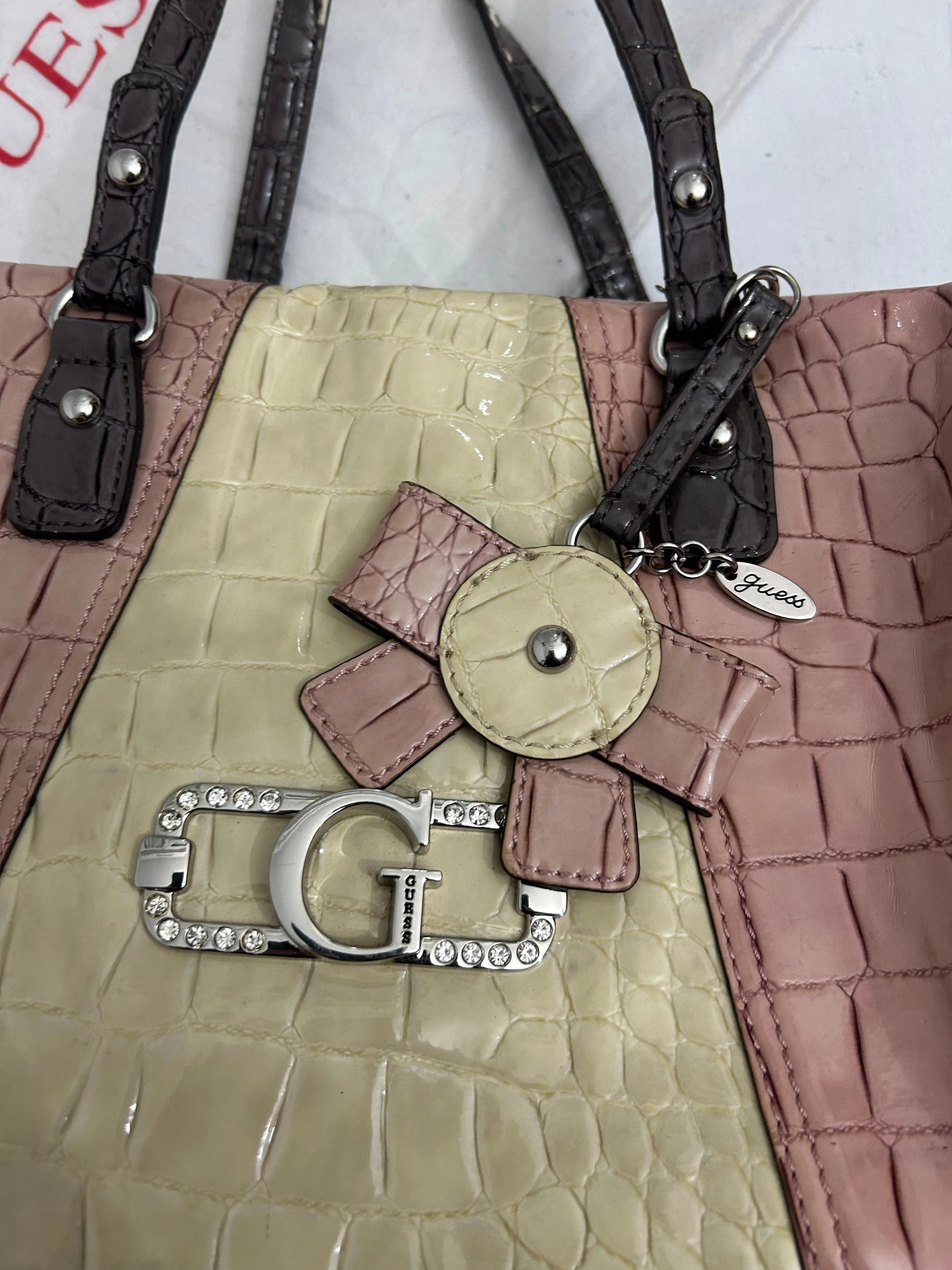 Pink & cream croco handbag handbag