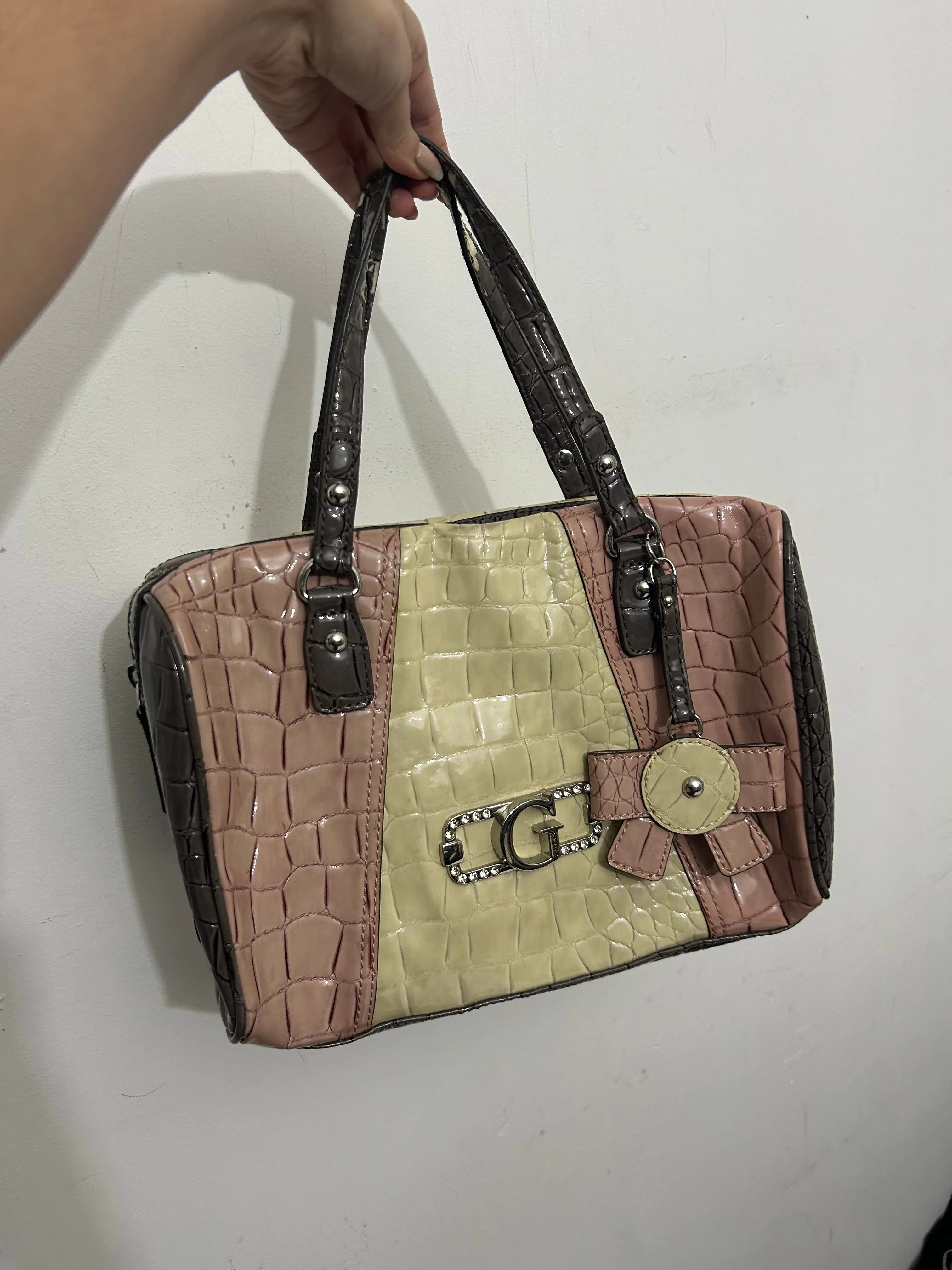 Pink & cream croco handbag handbag