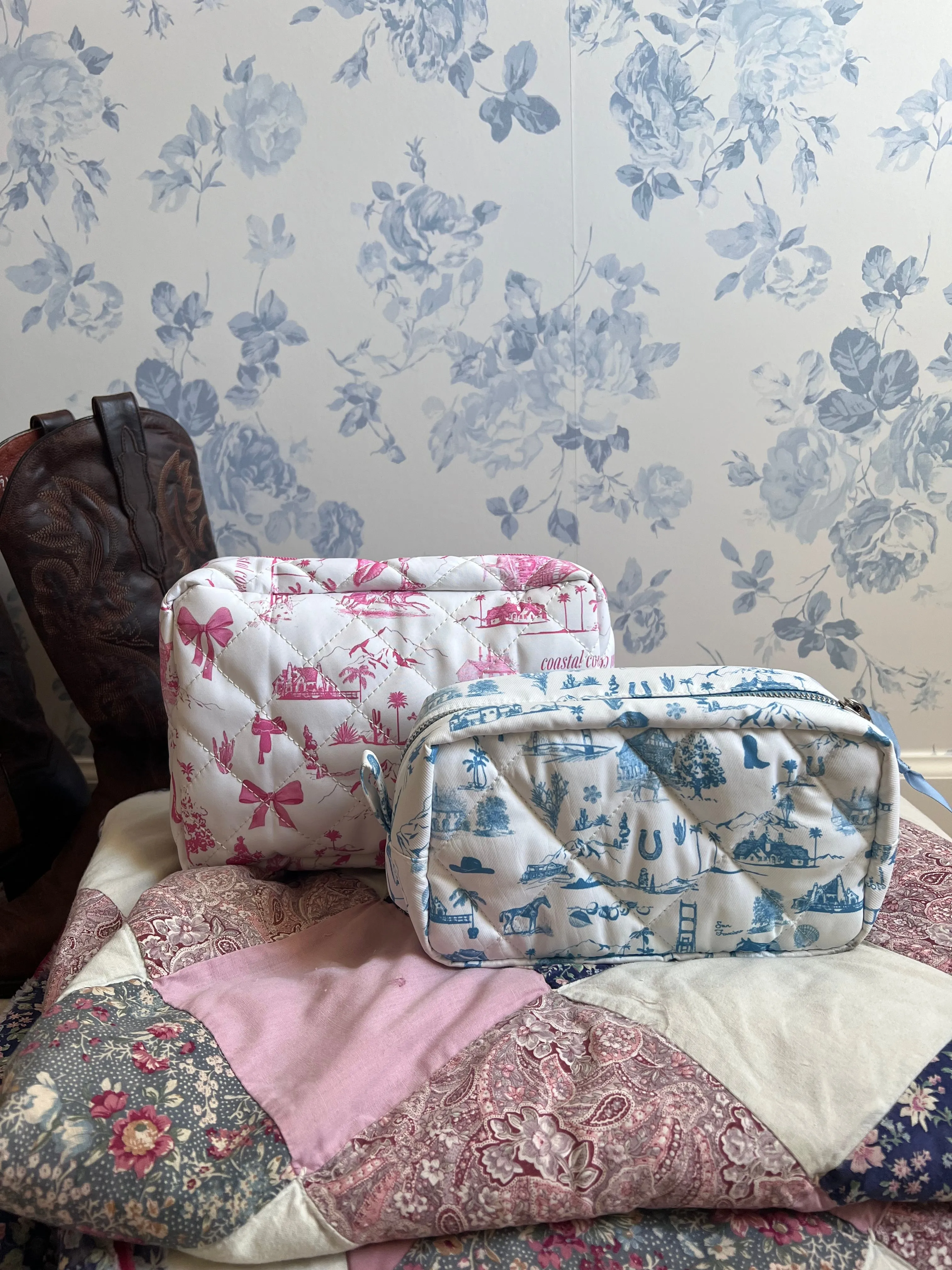 Pink Toile Cosmetic Bag