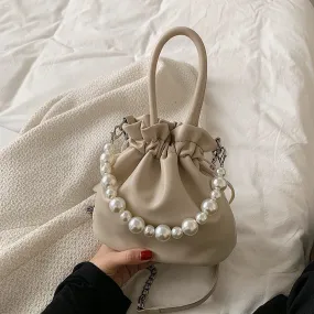 Pleated Pearl Chain Shoulder Bag