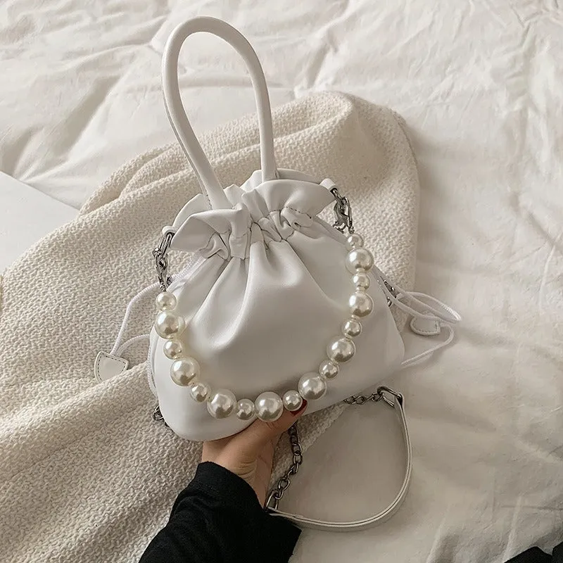 Pleated Pearl Chain Shoulder Bag