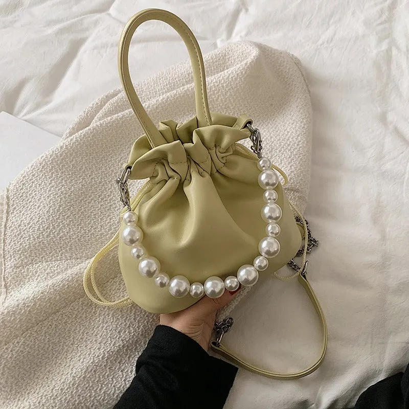 Pleated Pearl Chain Shoulder Bag