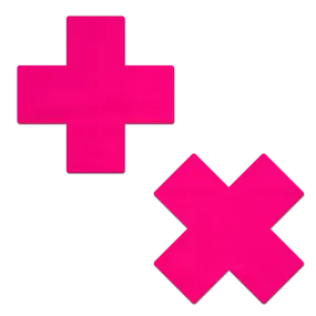 Plus X: Neon Pink (Blacklight Reactive)Cross Nipple Pasties