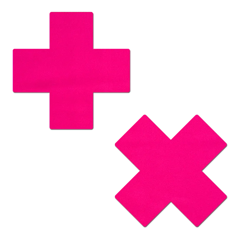 Plus X: Neon Pink (Blacklight Reactive)Cross Nipple Pasties