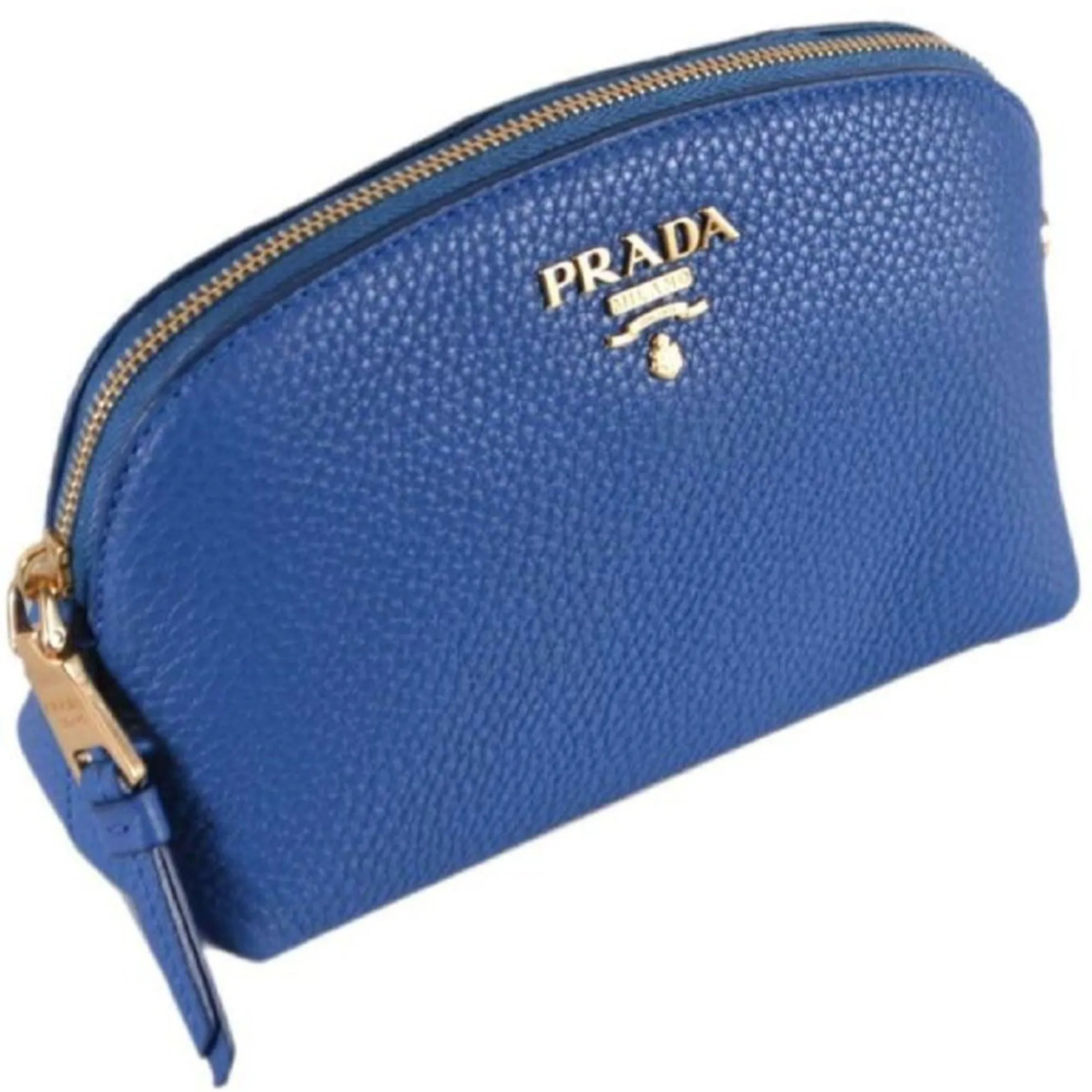 Prada Contenitore Azzurro Blue Vitello Daino Vanity Cosmetic Case