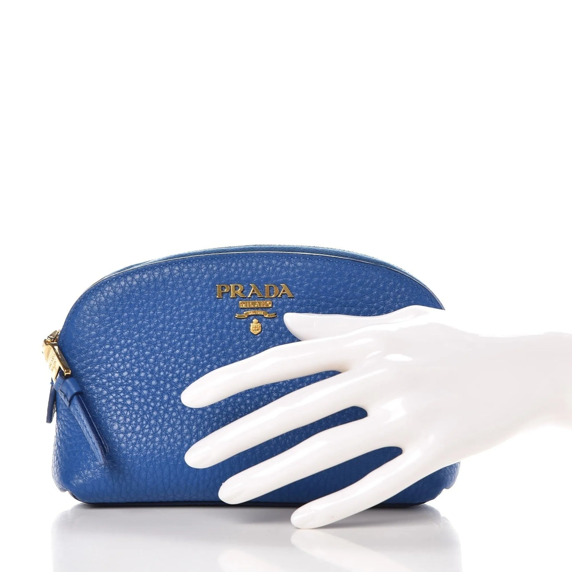 Prada Contenitore Azzurro Blue Vitello Daino Vanity Cosmetic Case