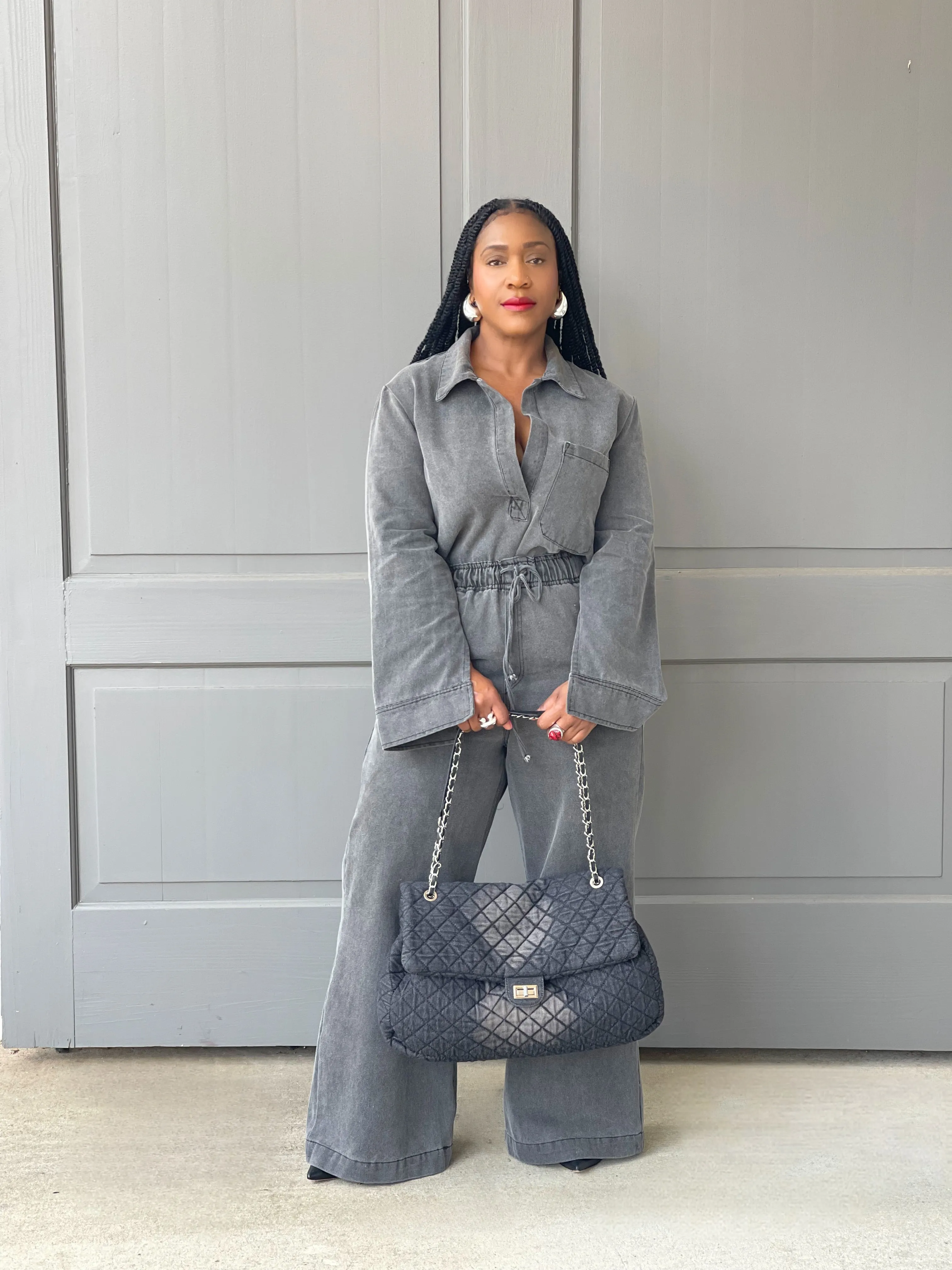 Quiah Charcoal Denim Bag