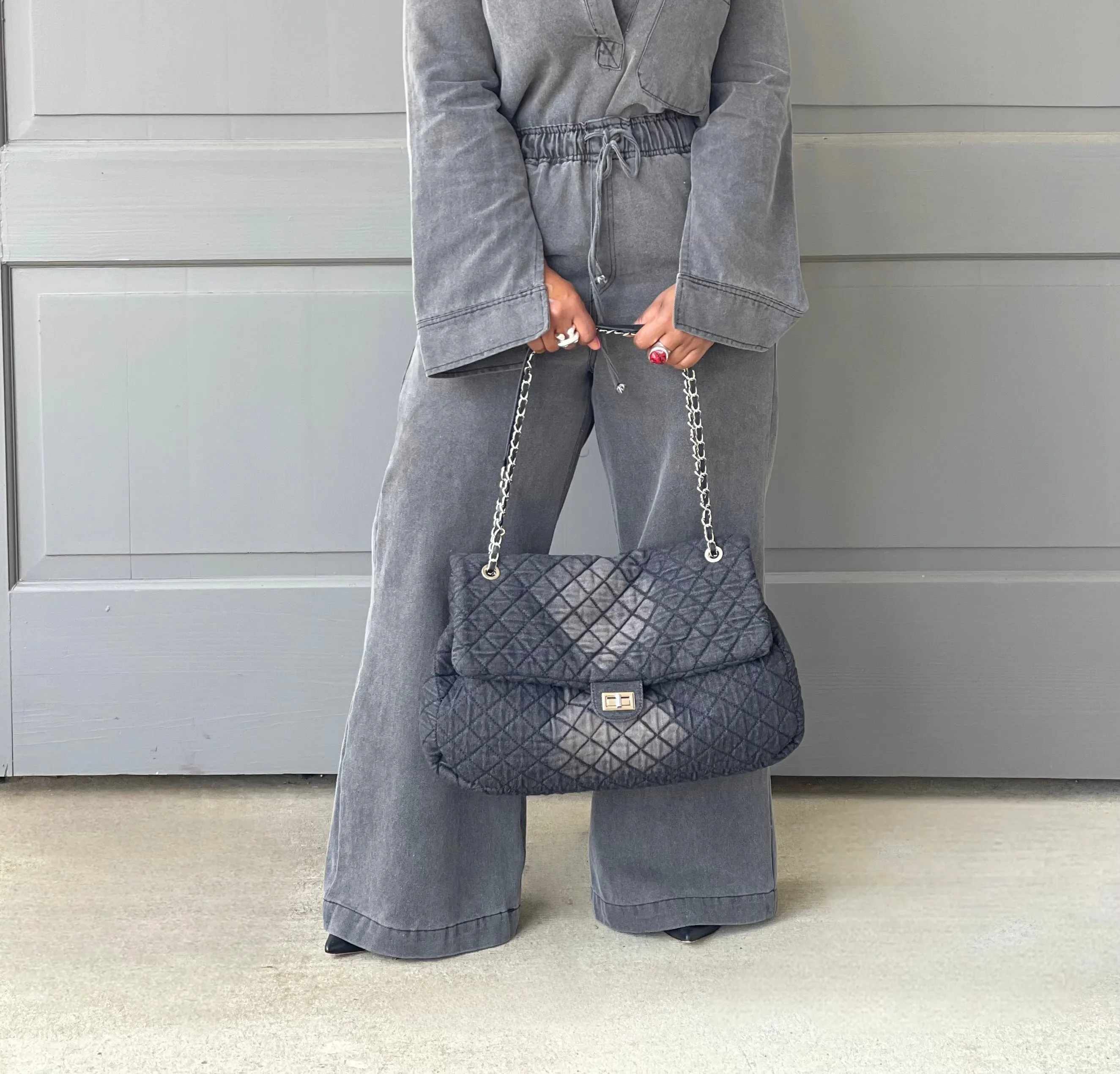 Quiah Charcoal Denim Bag