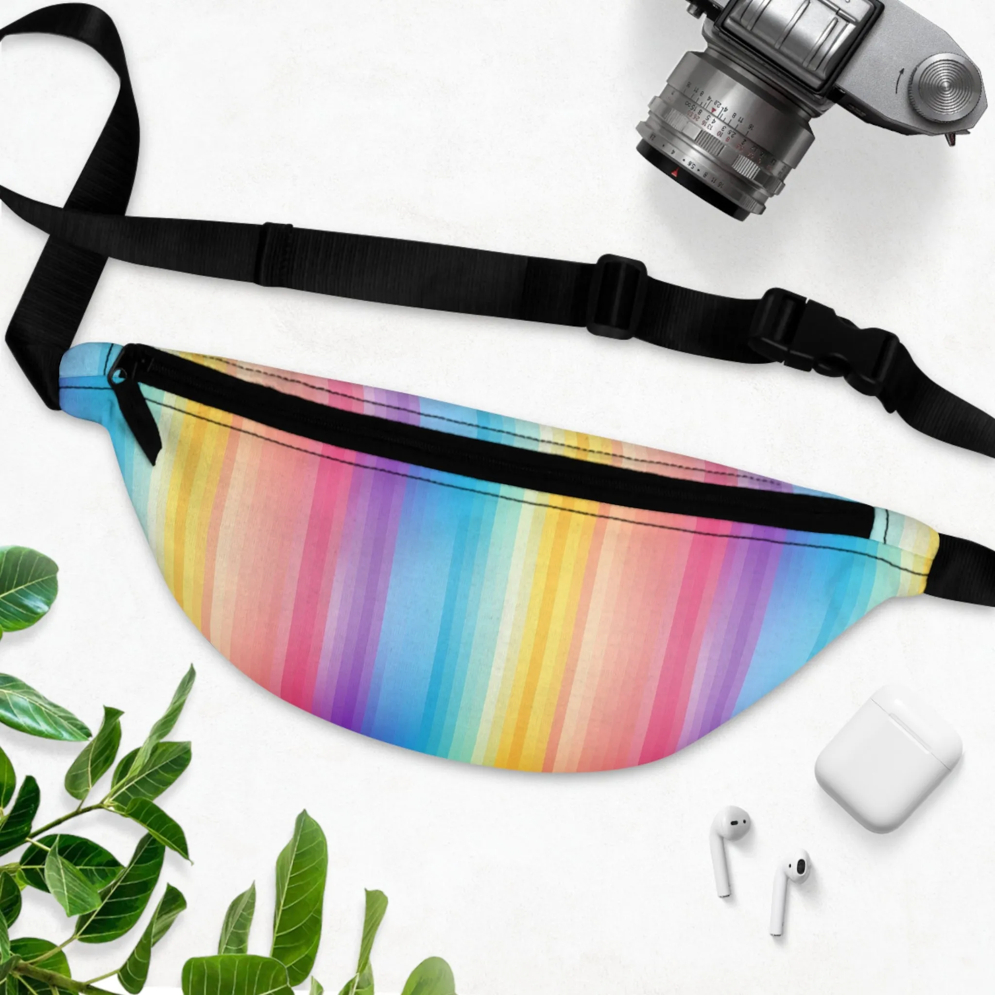 Rainbow Stripes Fanny Pack, Ombre Waist Belt Bag Crossbody Women Men Hip Bum 90s Designer Shoulder Festival Waterproof