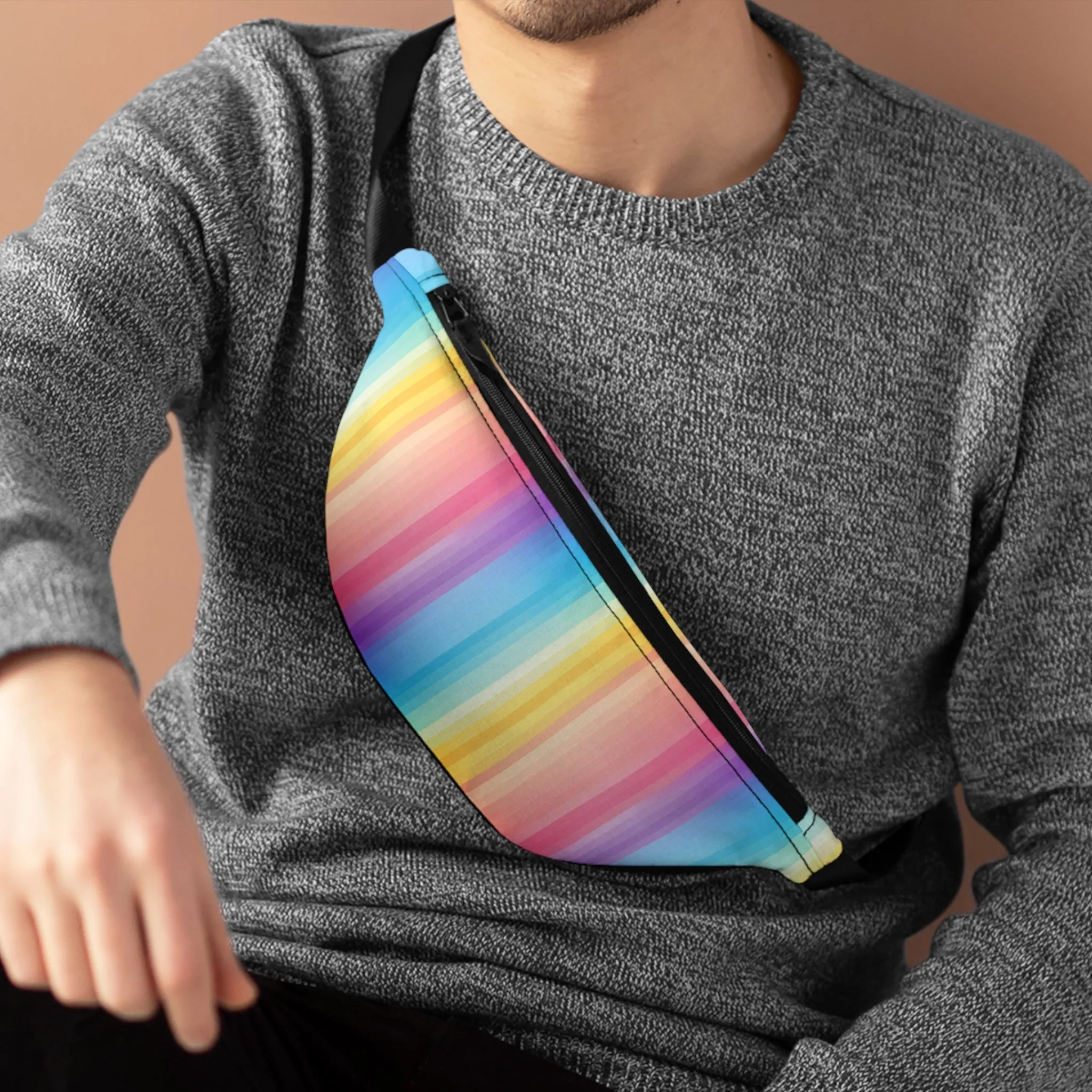 Rainbow Stripes Fanny Pack, Ombre Waist Belt Bag Crossbody Women Men Hip Bum 90s Designer Shoulder Festival Waterproof