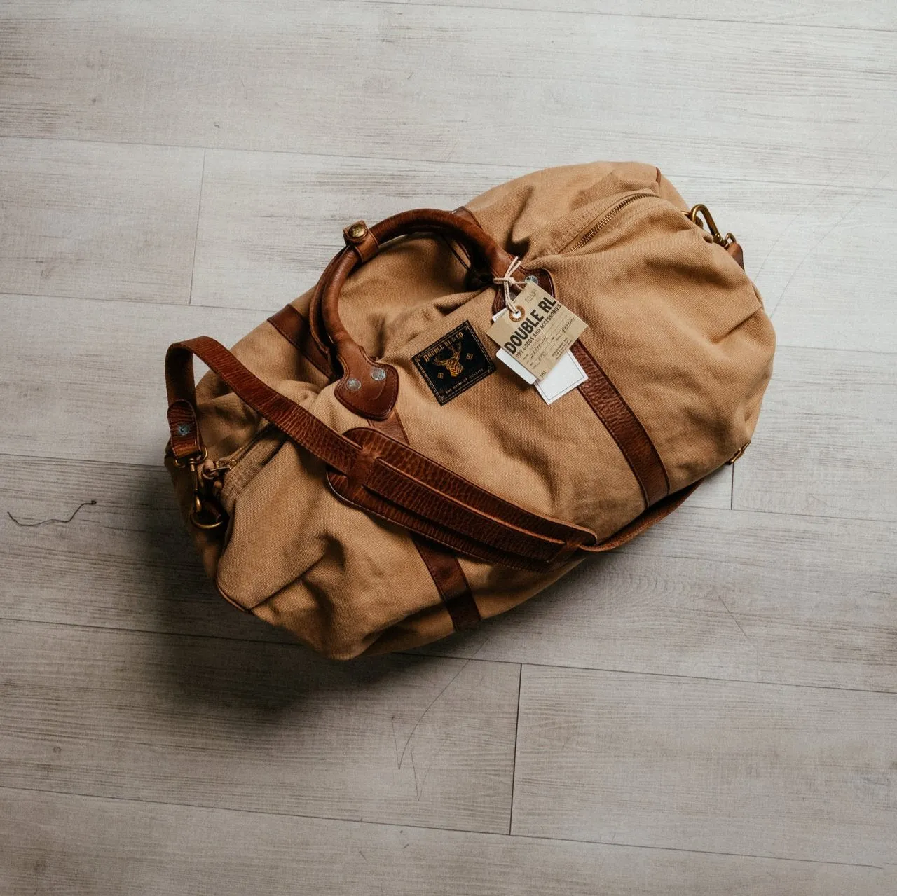 RRL Leather-Trim Canvas Duffel Khaki/ Brown