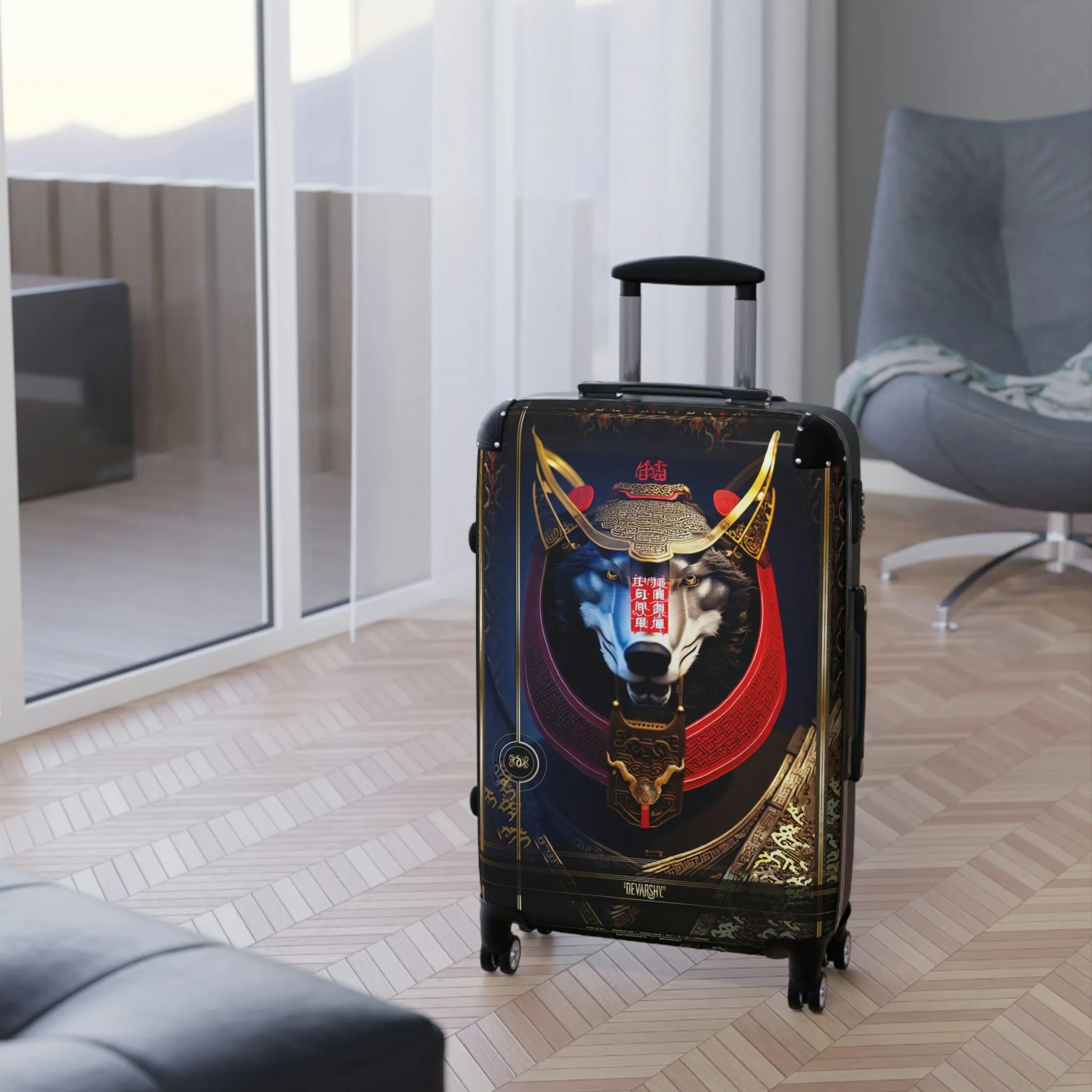 SAMURAI HUSKY Suitcase Carry-on Suitcase Robot Dog Luggage Black Hard Shell Suitcase in 3 Sizes | D20127