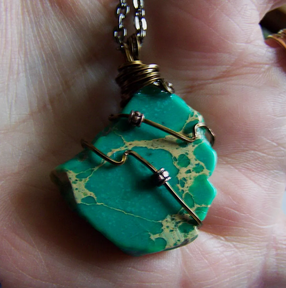 Sea Jasper Green Variscite Wire Wrapped Pendant