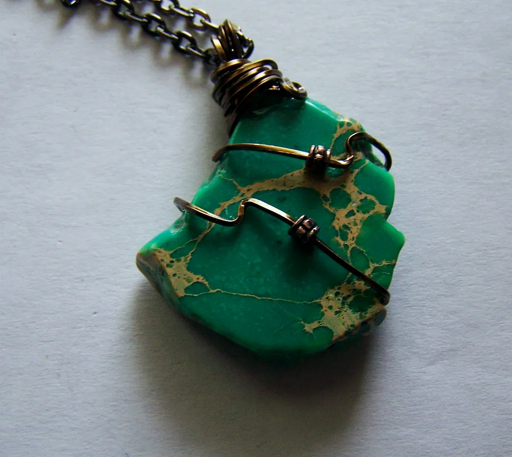 Sea Jasper Green Variscite Wire Wrapped Pendant