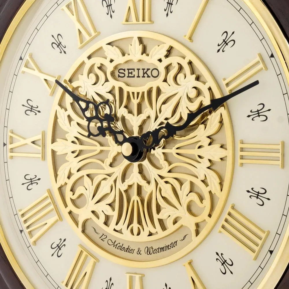 Seiko Oak Wood Ornamental Dial Musical Wall Clock QXM342B