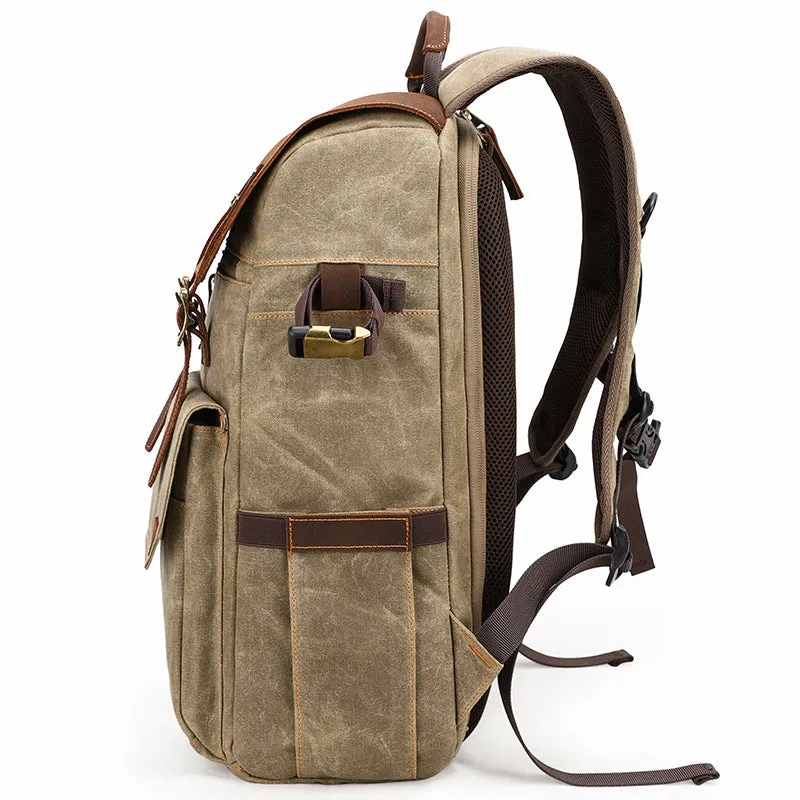 Shoulder Camera Backpack Large Capacity SLR Water-Proof Bag Wax Dye Canvas Camera Bag