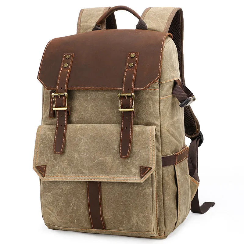 Shoulder Camera Backpack Large Capacity SLR Water-Proof Bag Wax Dye Canvas Camera Bag