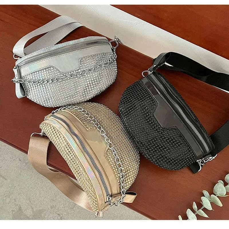 Sparkly Rhinestone Luxury Bum Bag Fanny Pack in Silver