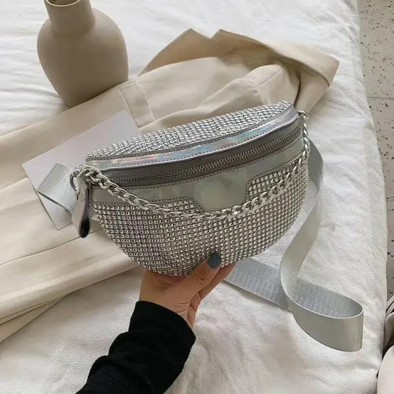 Sparkly Rhinestone Luxury Bum Bag Fanny Pack in Silver