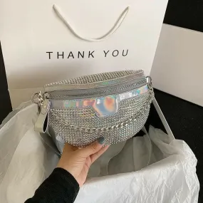 Sparkly Rhinestone Luxury Bum Bag Fanny Pack in Silver