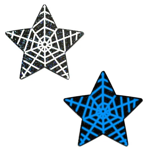 Star: Black Glitter Star with White Glow in the Dark Web Nipple Pasties