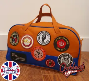 Tan & Blue - Northern Soul Patch Holdall Style Travel Bag - Hand-stitched Northern Soul Patch Keep the Faith