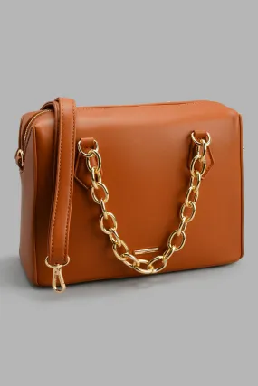 Tan Chain Crossbody Bag