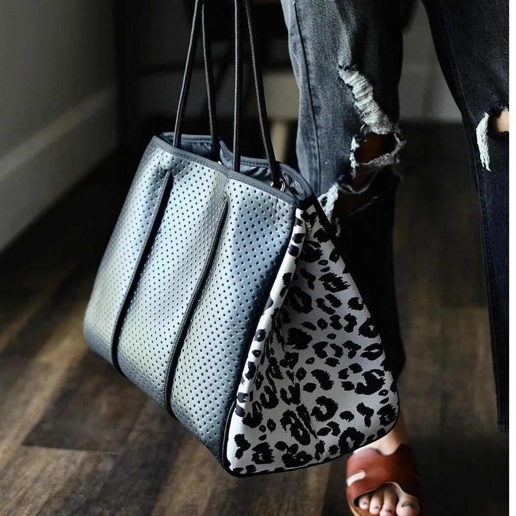 THE DYANA - BLACK & WHITE LEOPARD NEOPRENE BAG