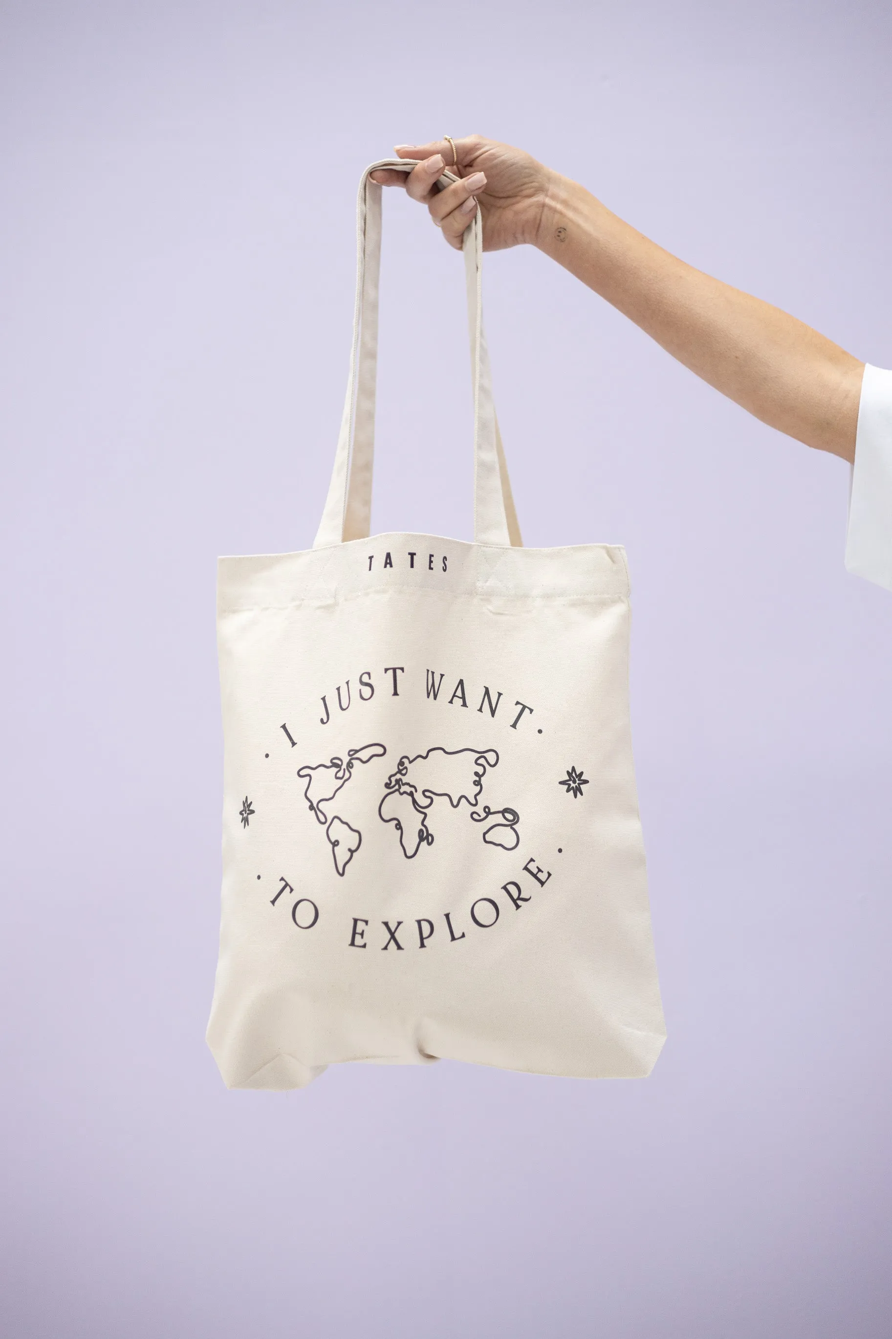 Tote bag mit "Want to explore" Motiv