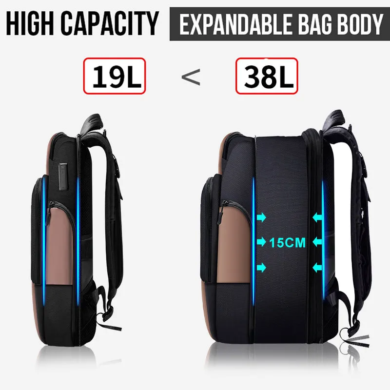 Travel Laptop Backpack for Men Expandable with Foldable Shoulder Pockets USB Charging Fits in 15.6 Inch Laptop