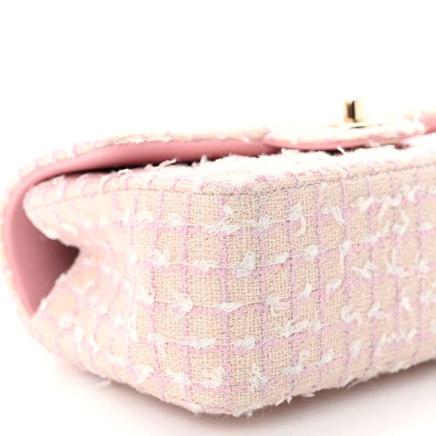 Tweed Quilted Mini Top Handle Rectangular Flap Light Pink