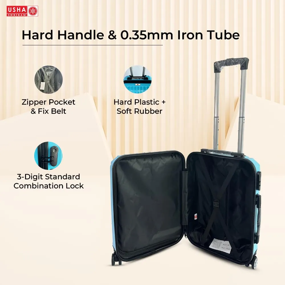 USHA SHRIRAM ABS (Check-in Bag) 24 inch Luggage Bag (65cm) |Trolley Suitcase for Travel | Travel Luggage for Men Women |360 Degree Wheel | Travel Bags for Luggage Trolley Carry On Suitcase (Ice Blue)