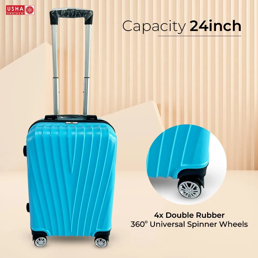 USHA SHRIRAM ABS (Check-in Bag) 24 inch Luggage Bag (65cm) |Trolley Suitcase for Travel | Travel Luggage for Men Women |360 Degree Wheel | Travel Bags for Luggage Trolley Carry On Suitcase (Ice Blue)