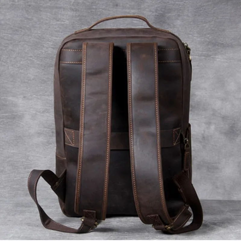 Vintage Crazy Horse Genuine Leather Backpack for Men