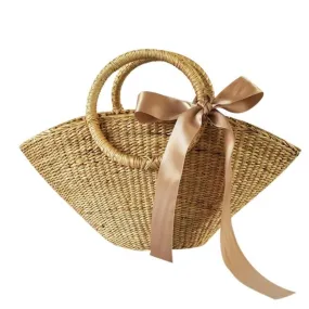 Vintage Rattan Woven Ribbon Rattan Bag