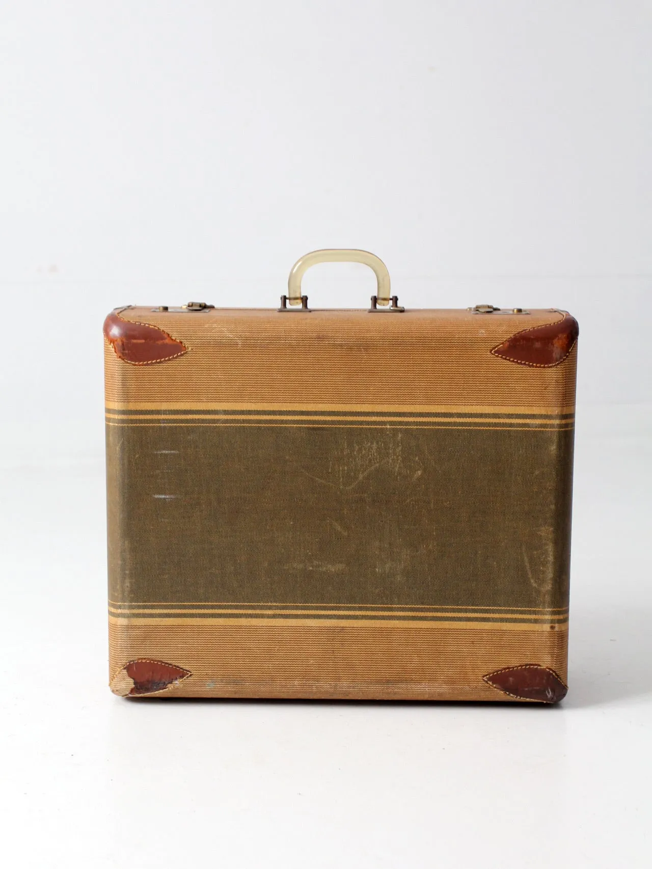 vintage striped canvas suitcase