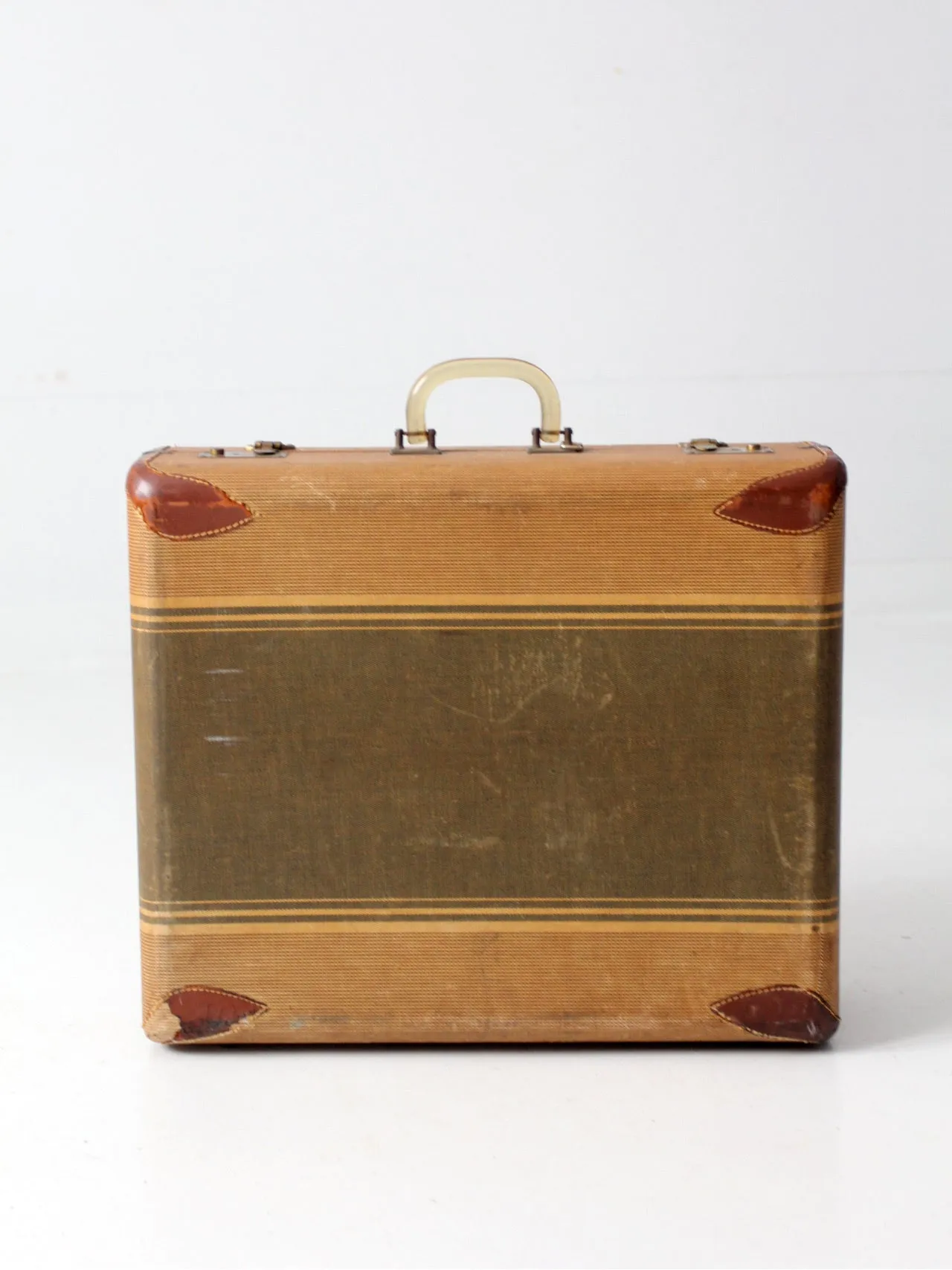 vintage striped canvas suitcase