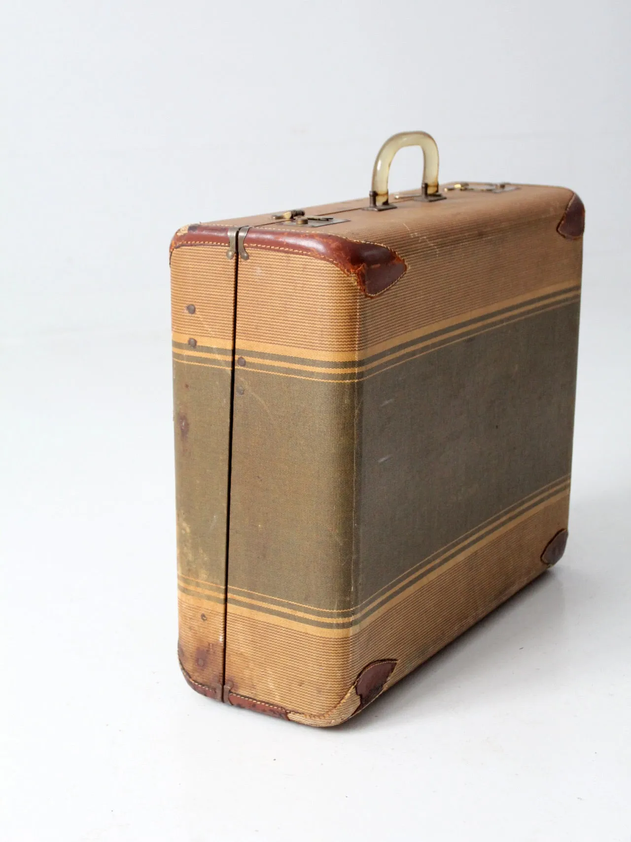 vintage striped canvas suitcase